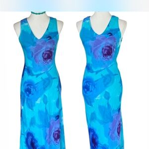 Blue Floral Sleeveless Dress